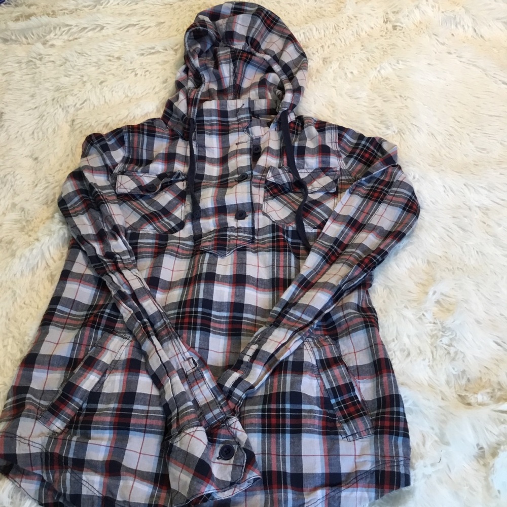 Union bay Plaid hoodie W/Pockets Red,White,Blue